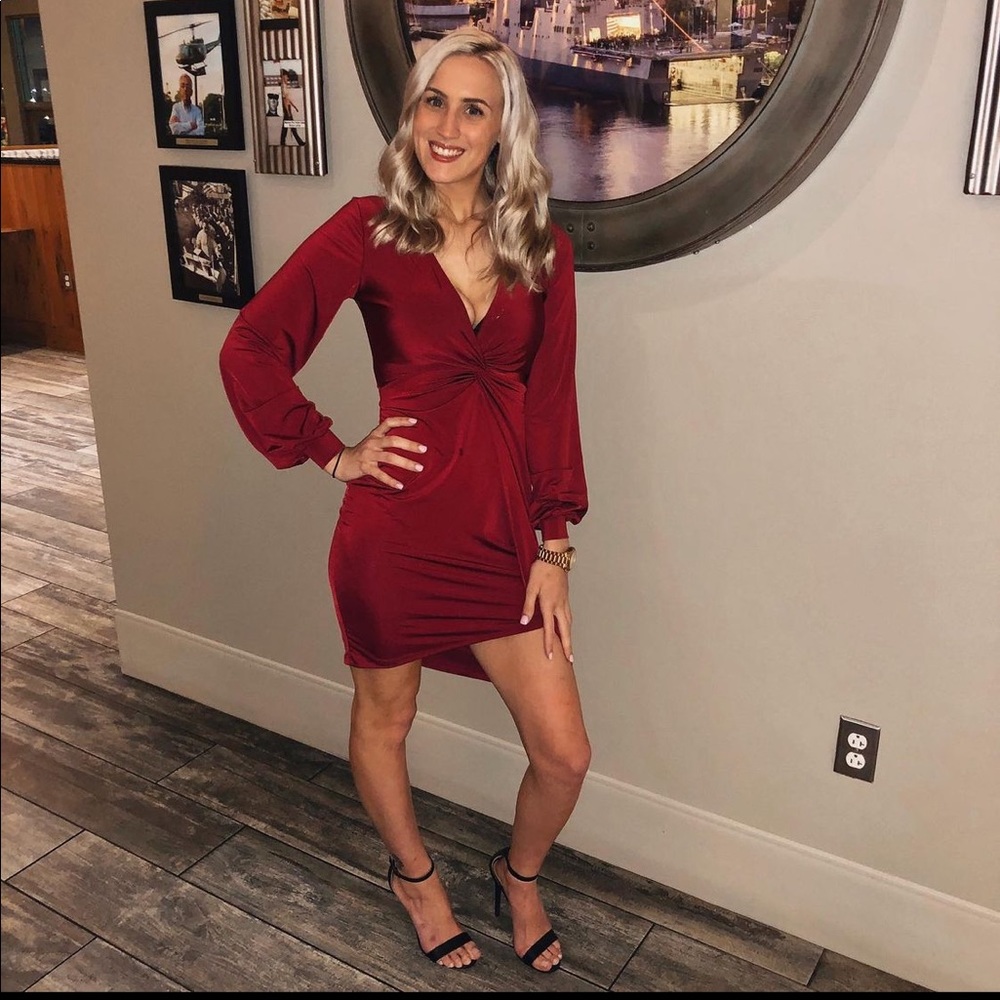 Red long sleeve mini dress. Worn once. Very elegant.